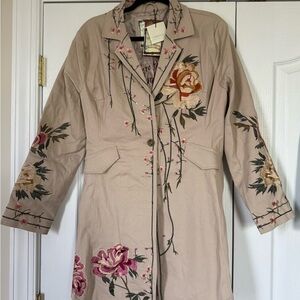 Gorgeous Embroidered Floral Beige Coat
